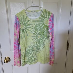 Sundance Whimsy Rose Signature Long Sleeve Crew Tee size Small